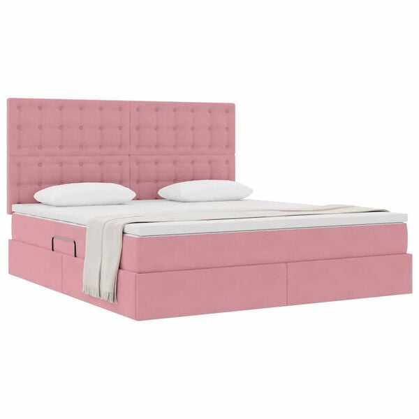 vidaXL Cama con almacenamiento y colch&oacute;n Rosa 160 x 200 cm Terciopelo