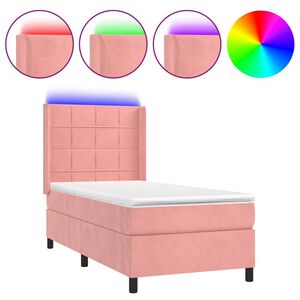 vidaXL Cama box spring colch&oacute;n y LED terciopelo rosa 80x200 cm