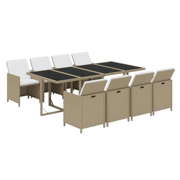 vidaXL Set comedor de jard&iacute;n 9 pzas con cojines rat&aacute;n sint&eacute;tico beige