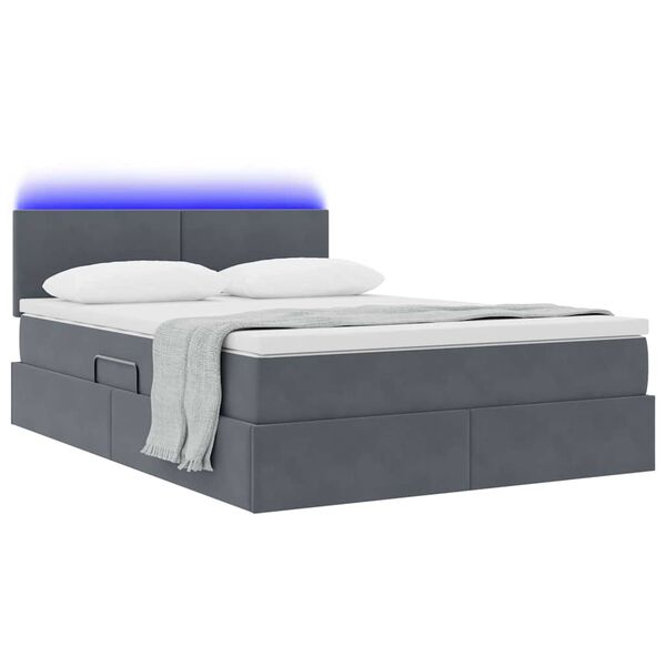 vidaXL Cama con almacenamiento y LED Gris oscuro 140 x 200 cm