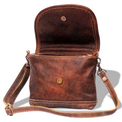 Bolso de hombro de cuero auténtico con solapa marrón