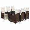 vidaXL Set de mesa y sillas jard&iacute;n 7 pzas con cojines rat&aacute;n PE marr&oacute;n