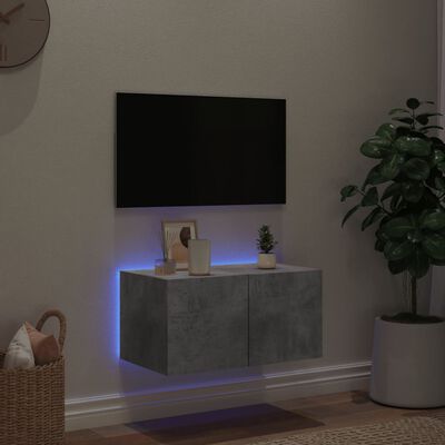 vidaXL Mueble de TV de pared con luces LED gris hormigón 60x35x31 cm