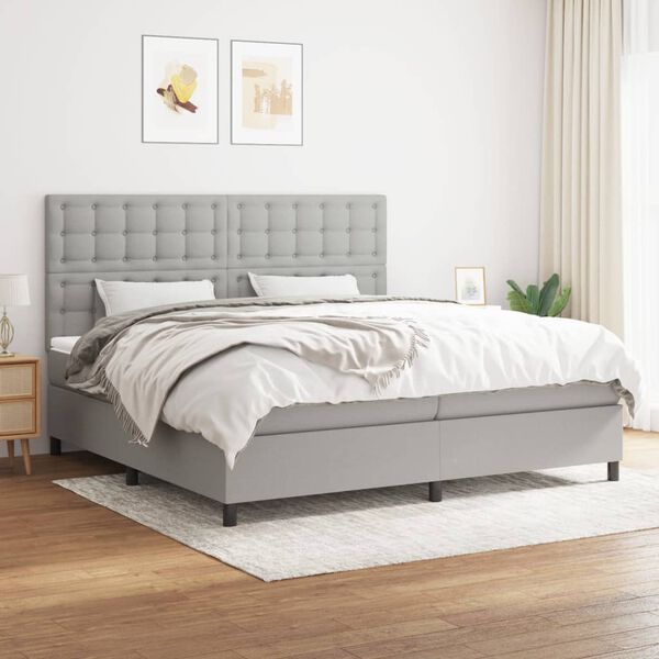 vidaXL Cama box spring con colch&oacute;n tela gris claro 200x200 cm