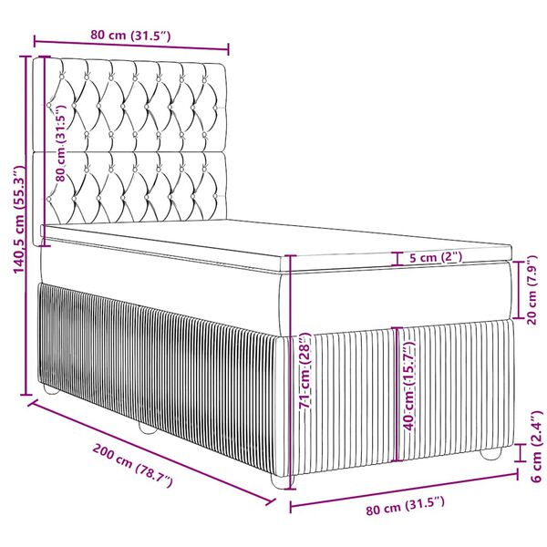 vidaXL Cama box spring con colchón terciopelo negro 80x200 cm