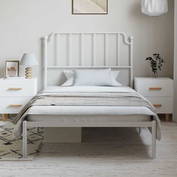 vidaXL Estructura cama sin colch&oacute;n con cabecero metal blanco 100x190cm