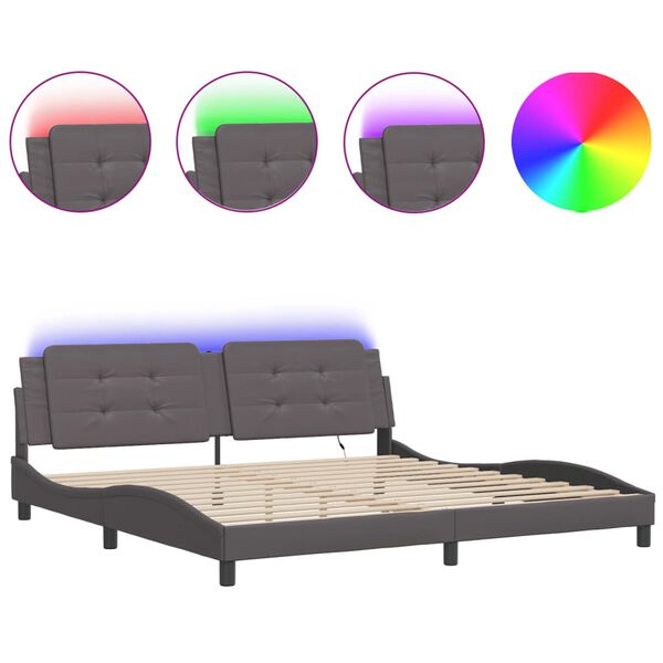 vidaXL Estructura de cama con LED sin colch&oacute;n Zadar gris 200x200 cm