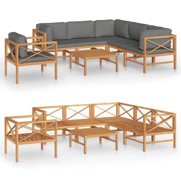vidaXL Set de muebles de jard&iacute;n 7 pzas madera de teca y cojines gris