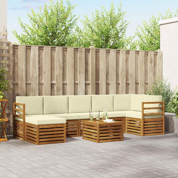 vidaXL Juegos de sof&aacute;s 8 pcs Natural y Crema Madera de Acacia S&oacute;lida