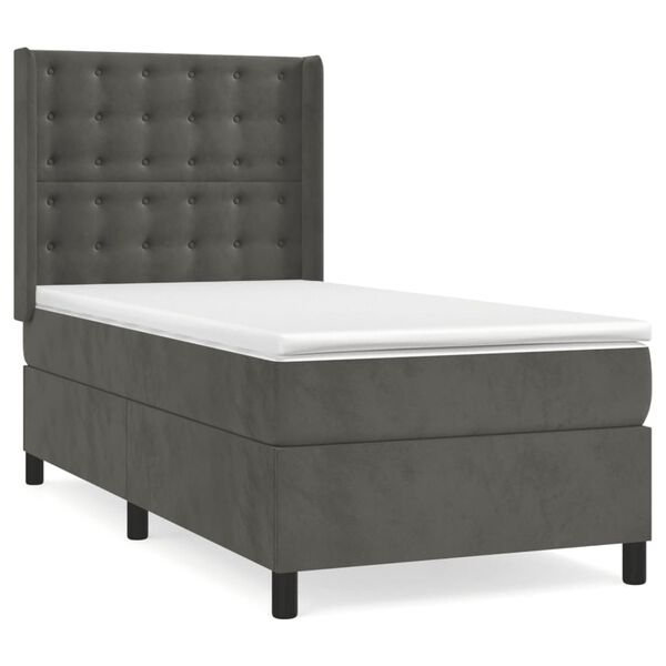 vidaXL Cama box spring con colch&oacute;n terciopelo gris oscuro 90x200 cm