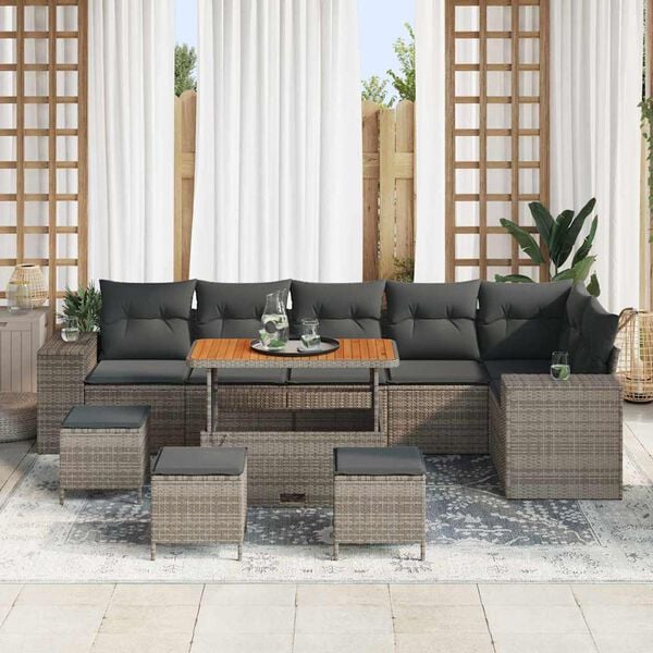 vidaXL Conjunto de sof&aacute; de jard&iacute;n 10 pcs Gris rat&aacute;n sint&eacute;tico