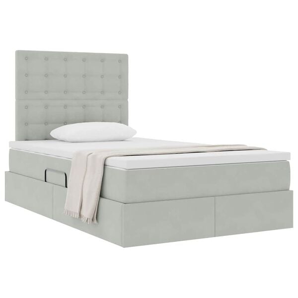 vidaXL Cama con almacenamiento y colch&oacute;n Gris Claro 120 x 190 cm