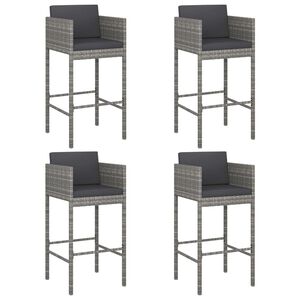 vidaXL Taburetes de barra de cocina 4 uds con cojines rat&aacute;n PE gris
