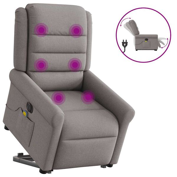 vidaXL Sillón de masaje eléctrico reclinable elevable tela taupé