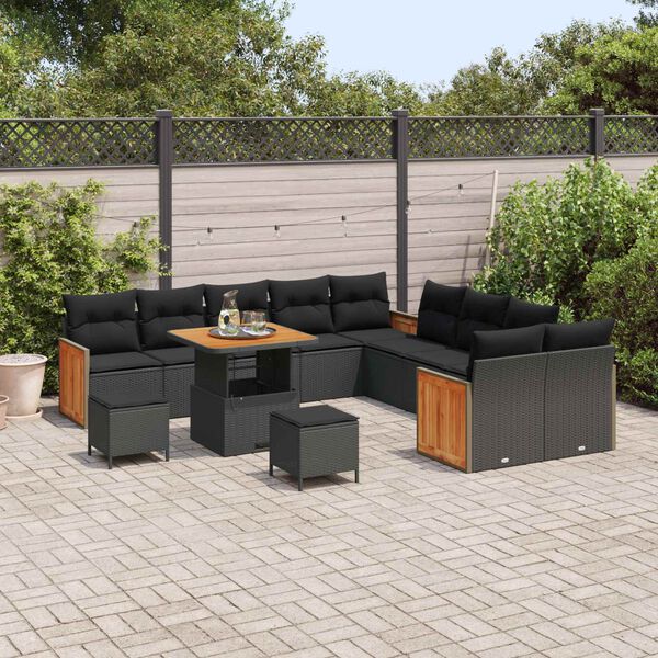 vidaXL Conjunto de sof&aacute;s de jard&iacute;n con coj&iacute;n 13 pcs Negro