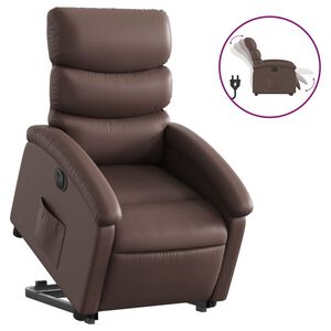 vidaXL Sill&oacute;n reclinable elevable el&eacute;ctrico de cuero sint&eacute;tico marr&oacute;n