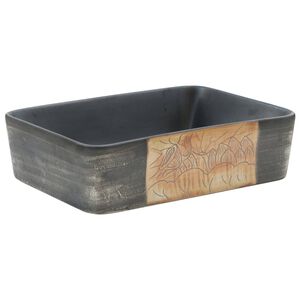 vidaXL Lavabo encimera rectangular cer&aacute;mica negro marr&oacute;n 46x35,5x13 cm
