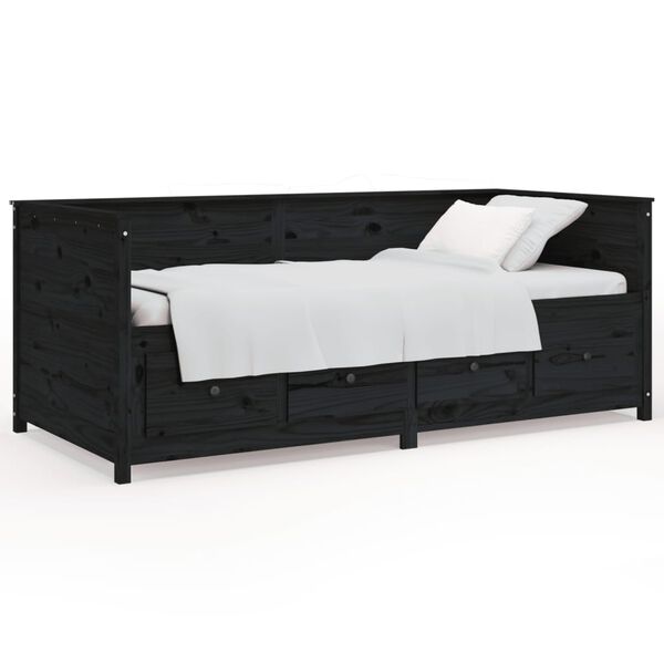 vidaXL Sof&aacute; cama madera maciza de pino negro 90x200 cm