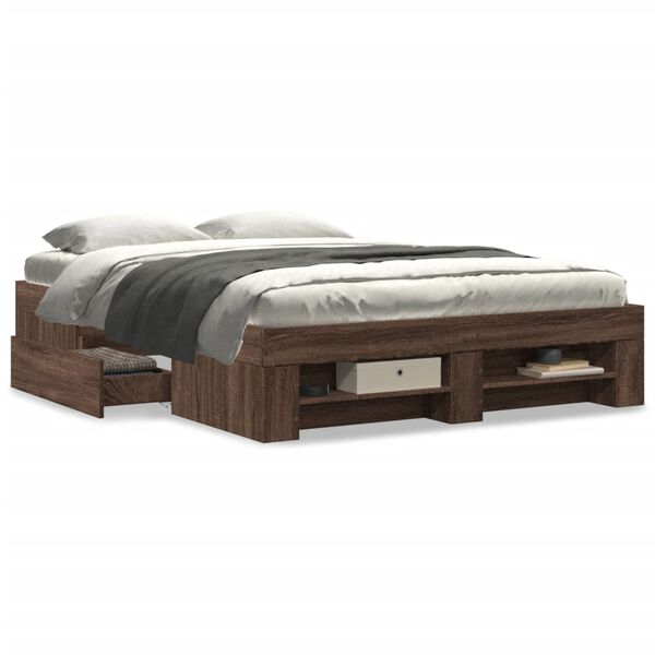 vidaXL Estructura de cama sin colch&oacute;n madera marr&oacute;n roble 140x190 cm