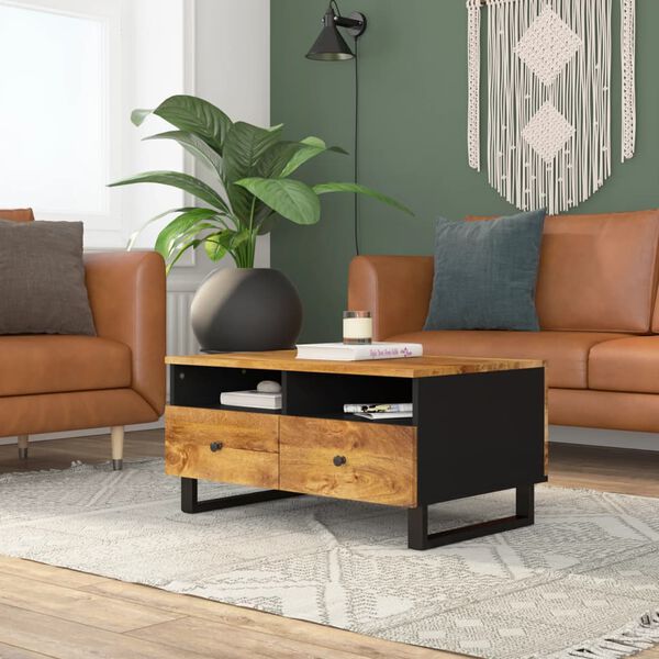vidaXL Mesa de centro madera maciza mango y contrachapada 80x54x40 cm