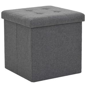 vidaXL Taburete plegable con almacenaje lino sint&eacute;tico gris oscuro
