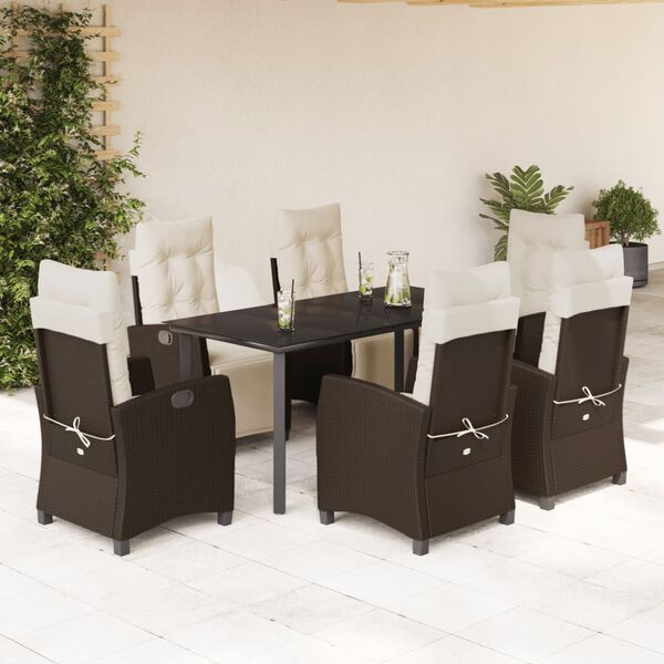 vidaXL Set comedor de jard&iacute;n 7 pzas con cojines rat&aacute;n sint&eacute;tico marr&oacute;n