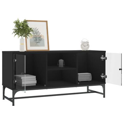 vidaXL Mueble de TV con puertas de vidrio negro 102x37x50 cm