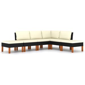vidaXL Set de muebles de jard&iacute;n 6 pzas y cojines rat&aacute;n sint&eacute;tico negro