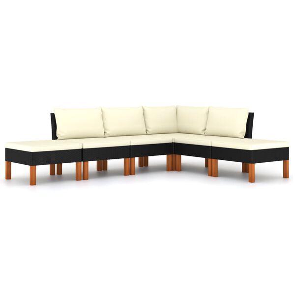 vidaXL Set de muebles de jard&iacute;n 6 pzas y cojines rat&aacute;n sint&eacute;tico negro