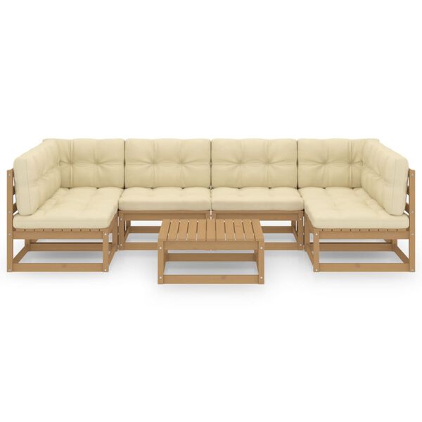 vidaXL Set de muebles de jard&iacute;n 7 pzs cojines madera pino marr&oacute;n miel