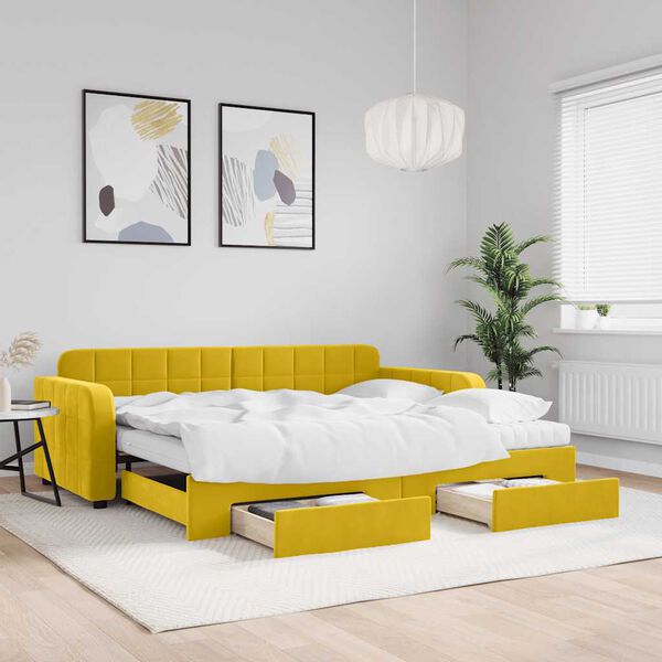 vidaXL Sof&aacute; cama nido con cajones terciopelo amarillo 90x200 cm