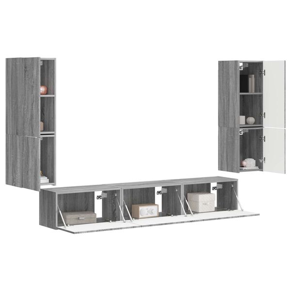 vidaXL Conjunto de mueble de TV 4 pcs Gris Sonoma Madera de ingenier&iacute;a