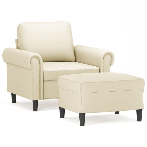 vidaXL Sillón con taburete cuero sintético color crema 60 cm