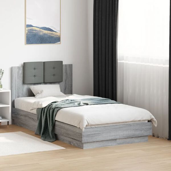 vidaXL Cama con cabecero madera de ingenier&iacute;a gris Sonoma 75x190 cm