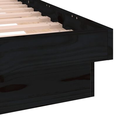 vidaXL Estructura de cama con LED de madera maciza negra 90x190 cm