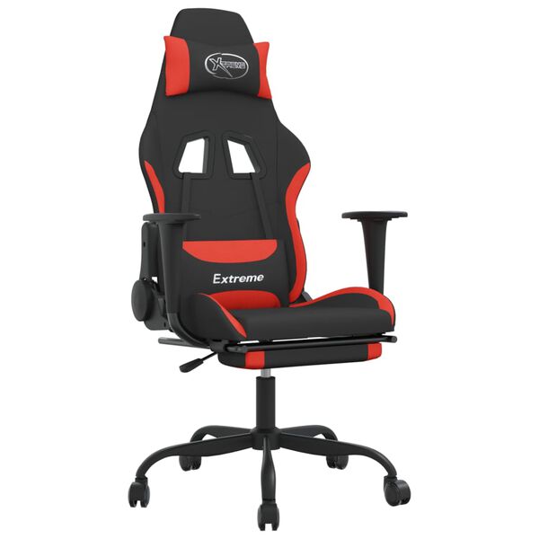 vidaXL Silla gaming con reposapiés tela negro y rojo