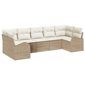 vidaXL Conjunto de sof&aacute;s de jard&iacute;n 7 pcs Beige y rat&aacute;n sint&eacute;tico