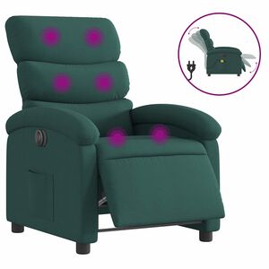 vidaXL Sill&oacute;n reclinable de masaje el&eacute;ctrico tela verde oscuro
