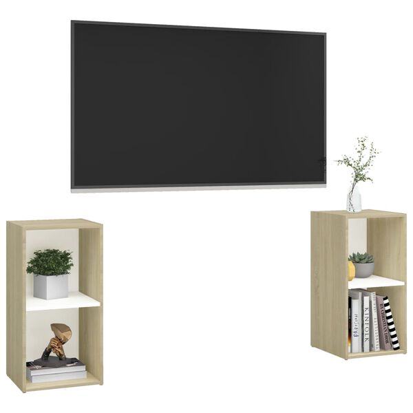 vidaXL Muebles de sal&oacute;n de pared 2 piezas blanco y roble Sonoma