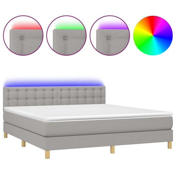 vidaXL Cama box spring con colch&oacute;n tela y LED gris claro 160x200 cm