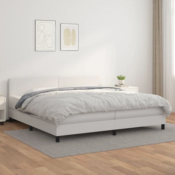 vidaXL Cama box spring con colchón cuero sintético blanco 200x200 cm