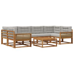 vidaXL Conjunto de sof&aacute;s de exterior 7 pcs Natural y Gris Claro