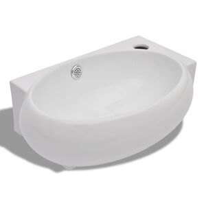 vidaXL Lavabo con hueco de grifo y rebosadero cer&aacute;mica blanco