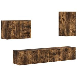 vidaXL Conjunto de mueble para TV de pared 4 pcs Roble ahumado
