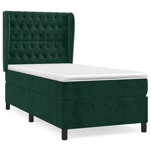 vidaXL Cama box spring con colch&oacute;n terciopelo verde oscuro 100x200 cm