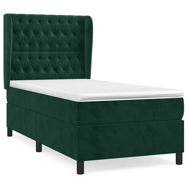 vidaXL Cama box spring con colch&oacute;n terciopelo verde oscuro 100x200 cm