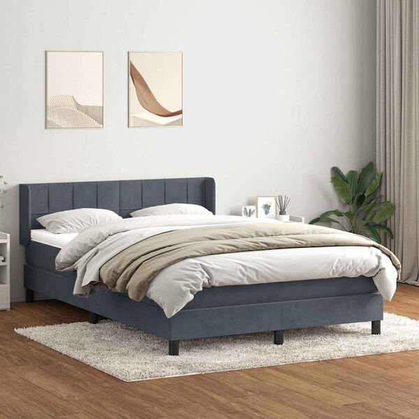 vidaXL Cama box spring con colch&oacute;n terciopelo gris oscuro 140x220 cm