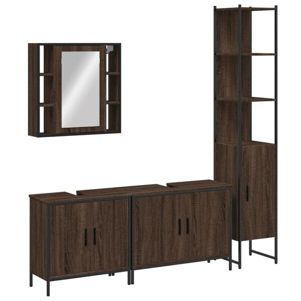 vidaXL Set de muebles de ba&ntilde;o 4 pzas madera contrachapada marr&oacute;n roble
