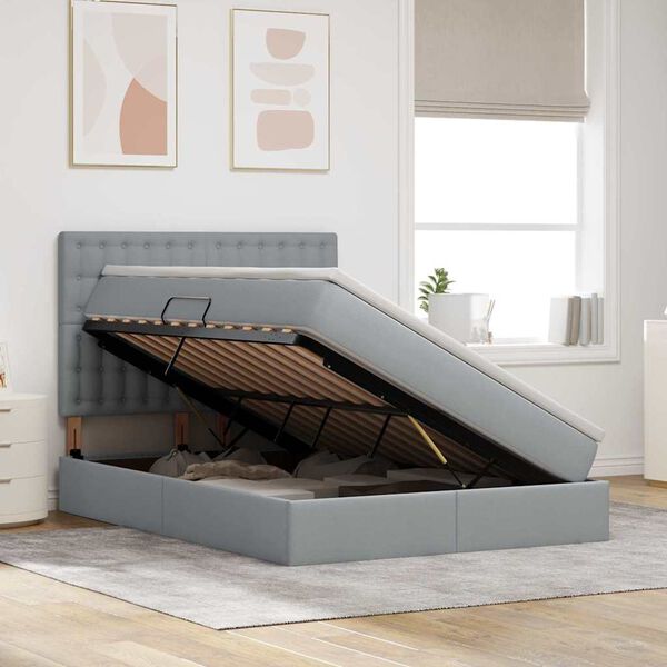 vidaXL Cama con almacenamiento y colch&oacute;n Gris Claro 140 x 200 cm