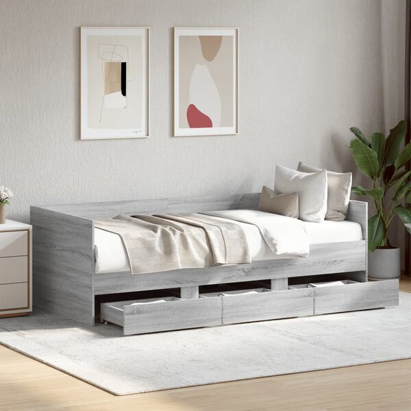 vidaXL Sofá cama con cajones sin colchón gris Sonoma 100x200 cm